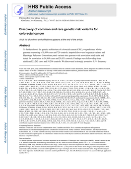 Discovery of Common and Rare Genetic Risk Variants for Colorectal Cancer