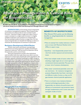 Resistance Management: a Critical Role for Biopesticides