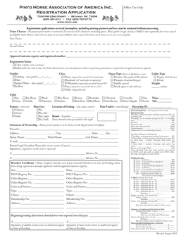 Pinto Horse Association of America Inc. Registration Application