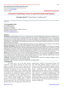 Evaluation of Pathologic Lesions in Superficial Lymph Node Biopsies