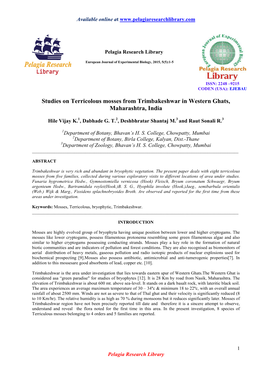 Studies on Terricolous Mosses from Trimbakeshwar in Western Ghats, Maharashtra, India