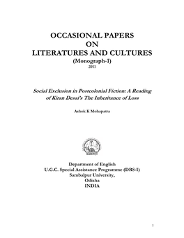 OCCASIONAL PAPERS on LITERATURES and CULTURES (Monograph-1) 2011