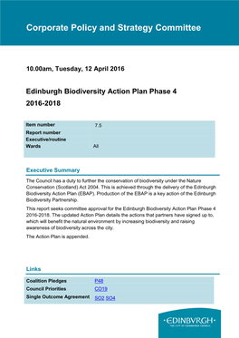 Edinburgh Biodiversity Action Plan Phase 4 2016-2018