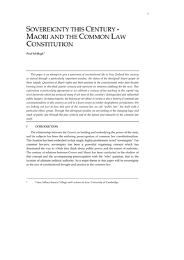 Sovereignty This Century - Maori and the Common Law Constitution