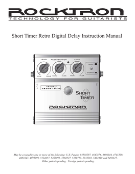 Short Timer Retro Digital Delay Instruction Manual