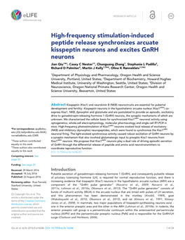 High-Frequency Stimulation-Induced Peptide Release Synchronizes