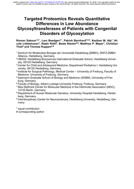 Targeted Proteomics Reveals Quantitative Differences in Low Abundance Glycosyltransferases of Patients with Congenital Disorders of Glycosylation