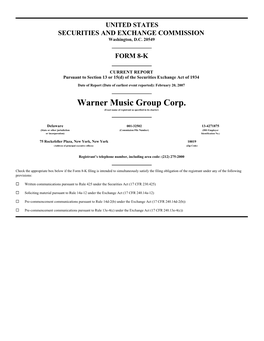 Warner Music Group Corp. (Exact Name of Registrant As Specified in Its Charter)