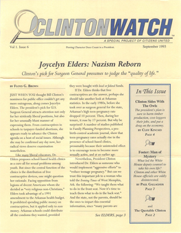 Joycelyn Elders: Nazism Reborn Clinton^S Pickfor Surgeon General Presumes to Judge the '^Qualitj C^Iife.'^^