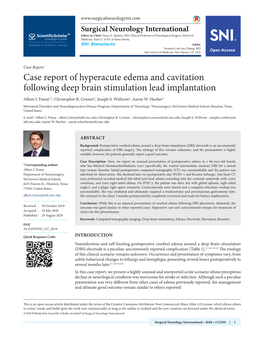 Case Report of Hyperacute Edema and Cavitation Following Deep Brain Stimulation Lead Implantation Albert J