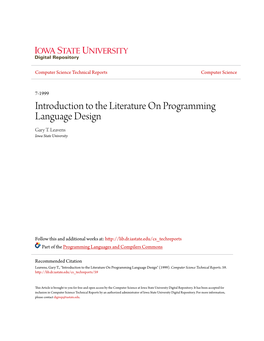 Introduction to the Literature on Programming Language Design Gary T