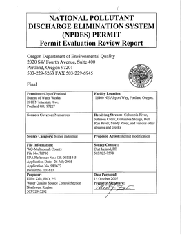 NPDES) PERMIT Permit Evaluation Review Report