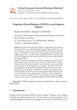 Propylene Glycol Dinitrate (PGDN) As an Explosive Taggant