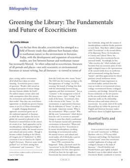 Greening the Library: the Fundamentals and Future of Ecocriticism