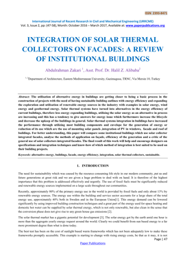 Integration of Solar Thermal Collectors on Facades: a Review of Institutional Buildings