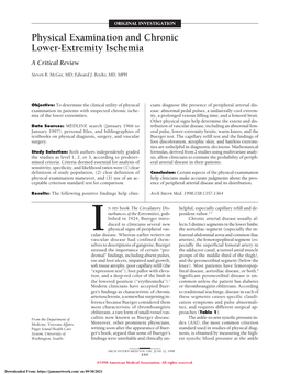 Physical Examination and Chronic Lower-Extremity Ischemia a Critical Review