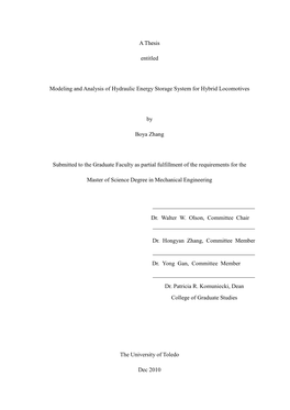 Modeling and Analysis of Hydraulic Energy Storage System for Hybrid Locomotives