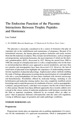 The Endocrine Function of the Placenta: Interactions Between Trophic Peptides and Hormones