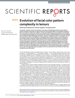 Evolution of Facial Color Pattern Complexity in Lemurs Hanitriniaina Rakotonirina1, Peter M