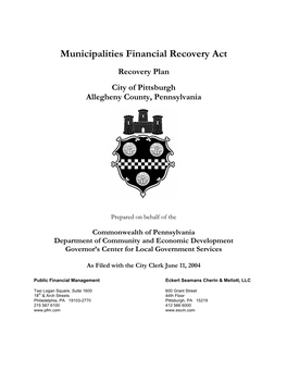 Municipalities Financial Recovery Act Recovery Plan