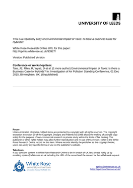 Environmental Impact of Taxis: Is There a Business Case for Hybrids?