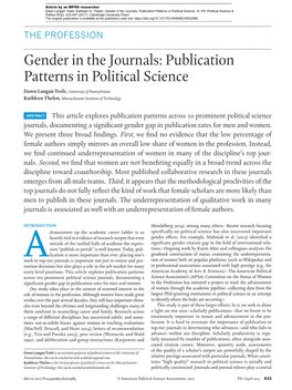 Gender in the Journals: Publication Patterns in Political Science