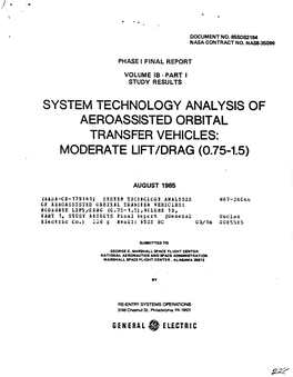 System Technology Analysis of Aeroassisted Orbital Transfer Vehicles: Moderate Lift/Drag (0.75-1.5)