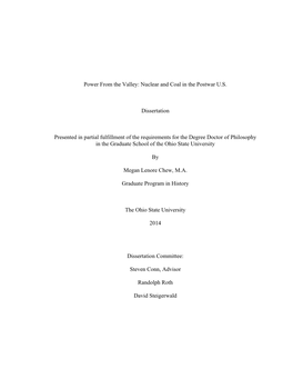 Nuclear and Coal in the Postwar US Dissertation Presented in Partial