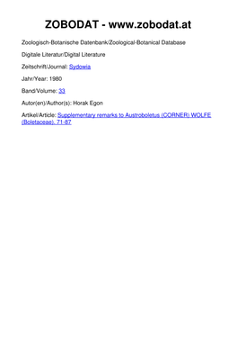 Supplementary Remarks to Austroboletus (CORNER) WOLFE (Boletaceae)