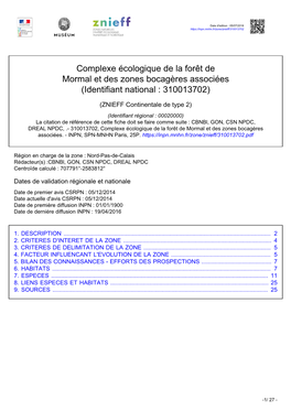 Complexe Écologique De La Forêt De Mormal Et Des Zones Bocagères Associées (Identifiant National : 310013702)