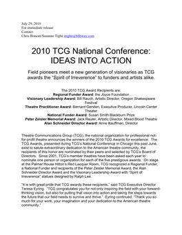 2010 TCG National Conference: IDEAS INTO ACTION