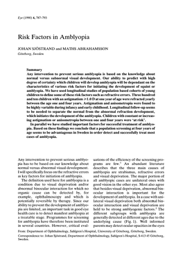 Risk Factors in Amblyopia