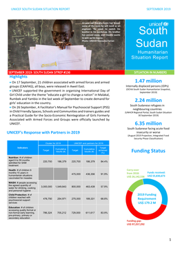 UNICEF South Sudan Humanitarian Situation Sept 2019