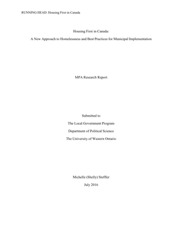 Housing First in Canada: a New Approach to Homelessness And