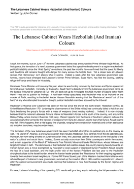 The Lebanese Cabinet Wears Hezbollah (And Iranian) Colours Written by John Corner