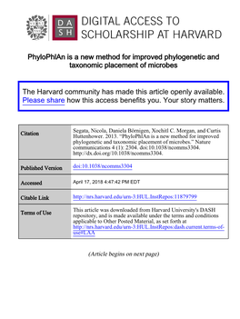 Phylophlan Is a New Method for Improved Phylogenetic and Taxonomic Placement of Microbes