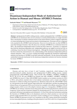Deaminase-Independent Mode of Antiretroviral Action in Human and Mouse APOBEC3 Proteins