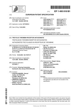 Tricyclic Thrombin Receptor Antagonists Trizyklische Thrombin Rezeptor Antagonisten Antagonistes Tricycliques Du Recepteur De Thrombine