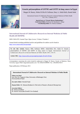 Genetic Polymorphism of GSTM1 and GSTP1 in Lung Cancer in Egypt