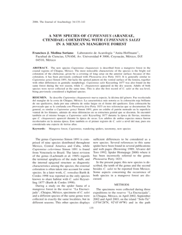 A New Species of Cupiennius (Araneae, Ctenidae) Coexisting with Cupiennius Salei in a Mexican Mangrove Forest