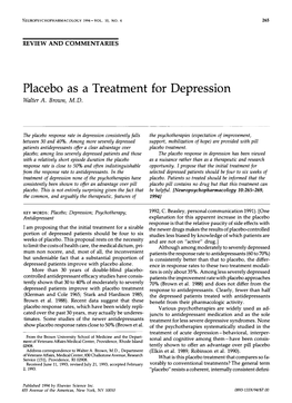 Placebo As a Treatment for Depression Walter A