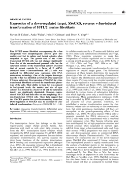 Expression of a Down-Regulated Target, Ssecks, Reverses V-Jun-Induced Transformation of 10T1/2 Murine ®Broblasts