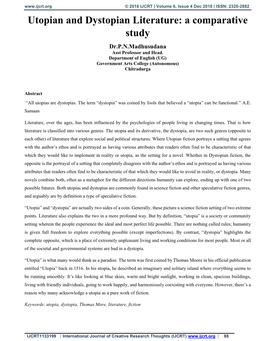 Utopian and Dystopian Literature: a Comparative Study Dr.P.N.Madhusudana Asst Professor and Head