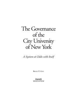 The Governance of the City University of New York