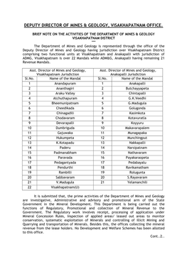 Deputy Director of Mines & Geology, Visakhapatnam Office