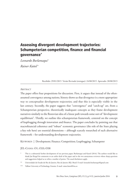 Assessing Divergent Development Trajectories: Schumpeterian Competition, Finance and Financial Governance* Leonardo Burlamaqui** Rainer Kattel***