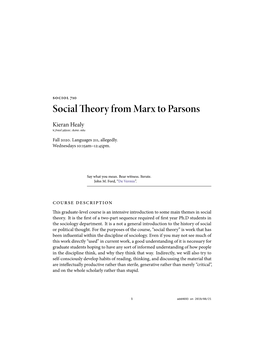 Socialtheory from Marx to Parsons