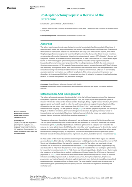 Post-Splenectomy Sepsis: a Review of the Literature