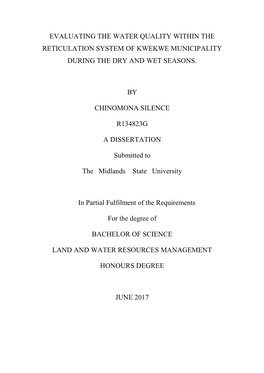 Evaluating the Water Quality Within the Reticulation System of Kwekwe Municipality During the Dry and Wet Seasons