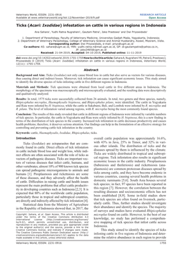 Ticks (Acari: Ixodidae) Infestation on Cattle in Various Regions in Indonesia